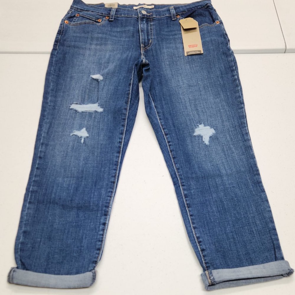 NEW w DEFECT Levi's BOYFRIEND Mid Rise Relaxed Tapered Blue Stretch Jeans 14